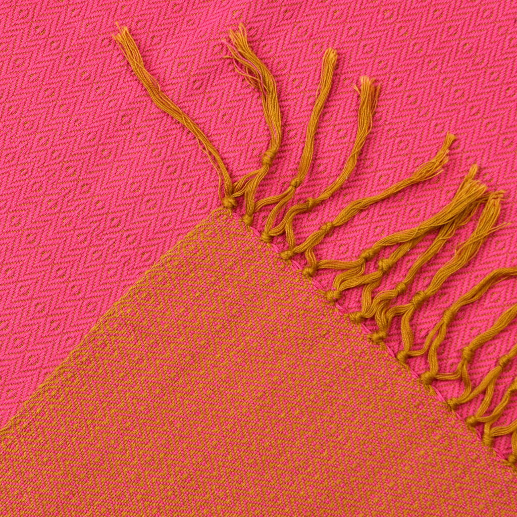 Hand Woven Vibrant Shawl | Mustard & Hot Pink