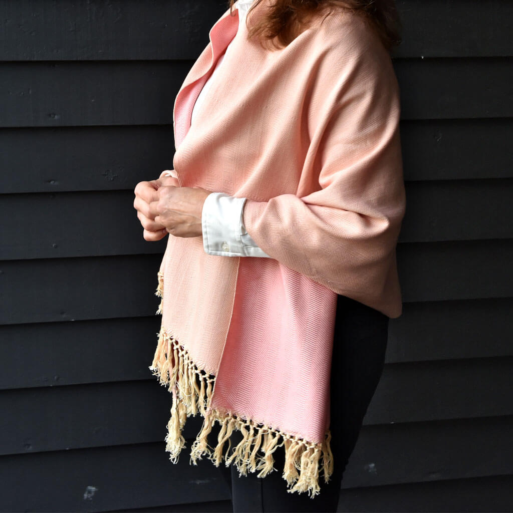 Hand Woven Soft & Neutral Shawl | Champagne & Pink