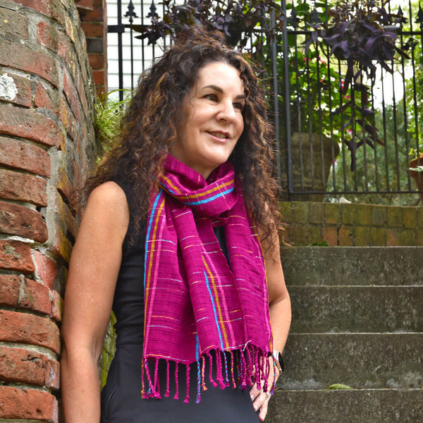 Magenta Metallic Scarves Handwoven Cotton Fair Trade Mayamam