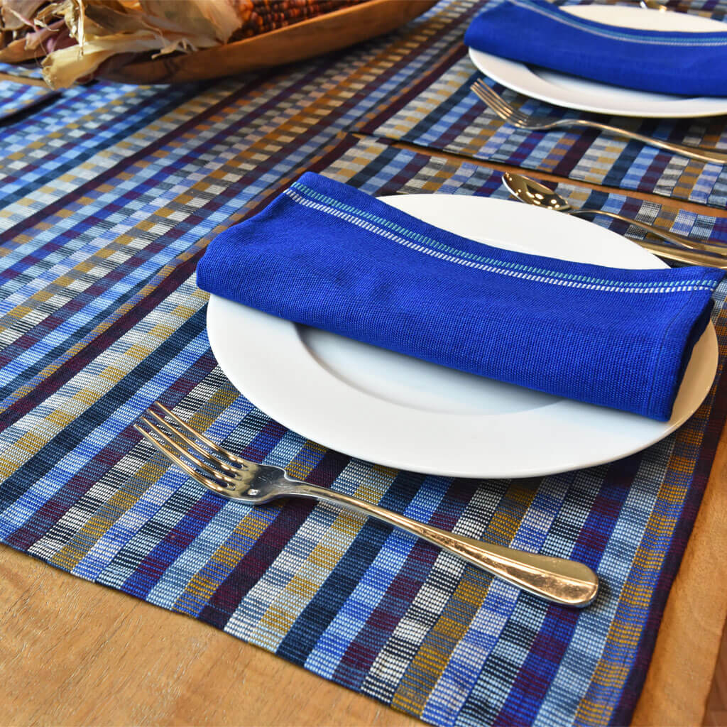 Hand Woven Cuadritos Placemats | Blue Corn
