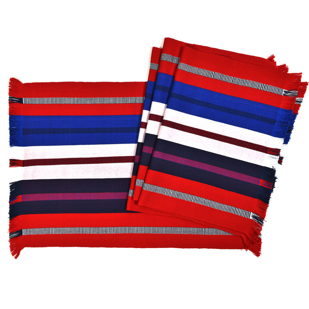 Guatemala Hand Woven Backstrap Stripe Placemats | Red, White & Blue