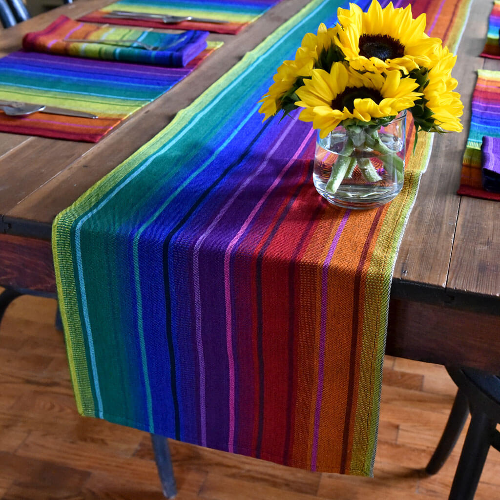Hand Woven Striped Table Runner | Rainbow