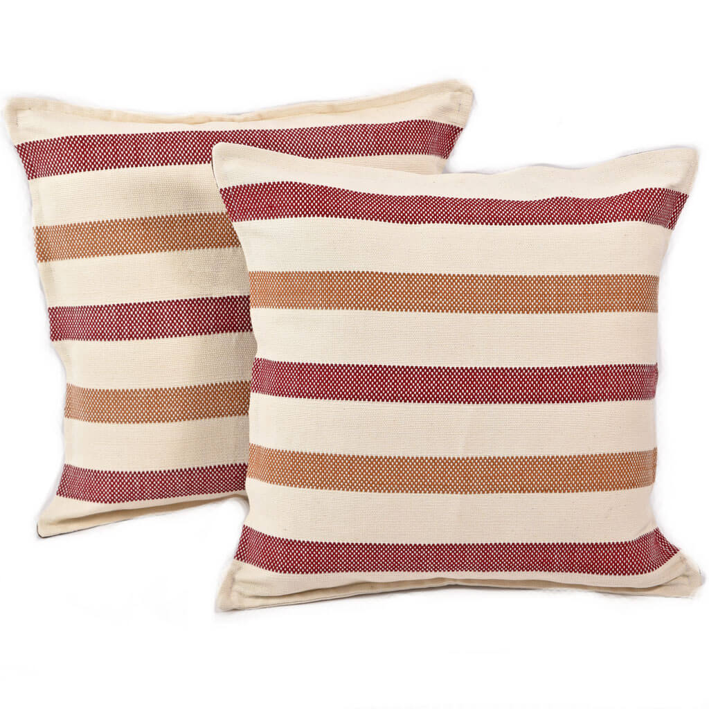 Handwoven Throw Pillow Caramel Cream Stripe Fair Trade Mayamam Weavers