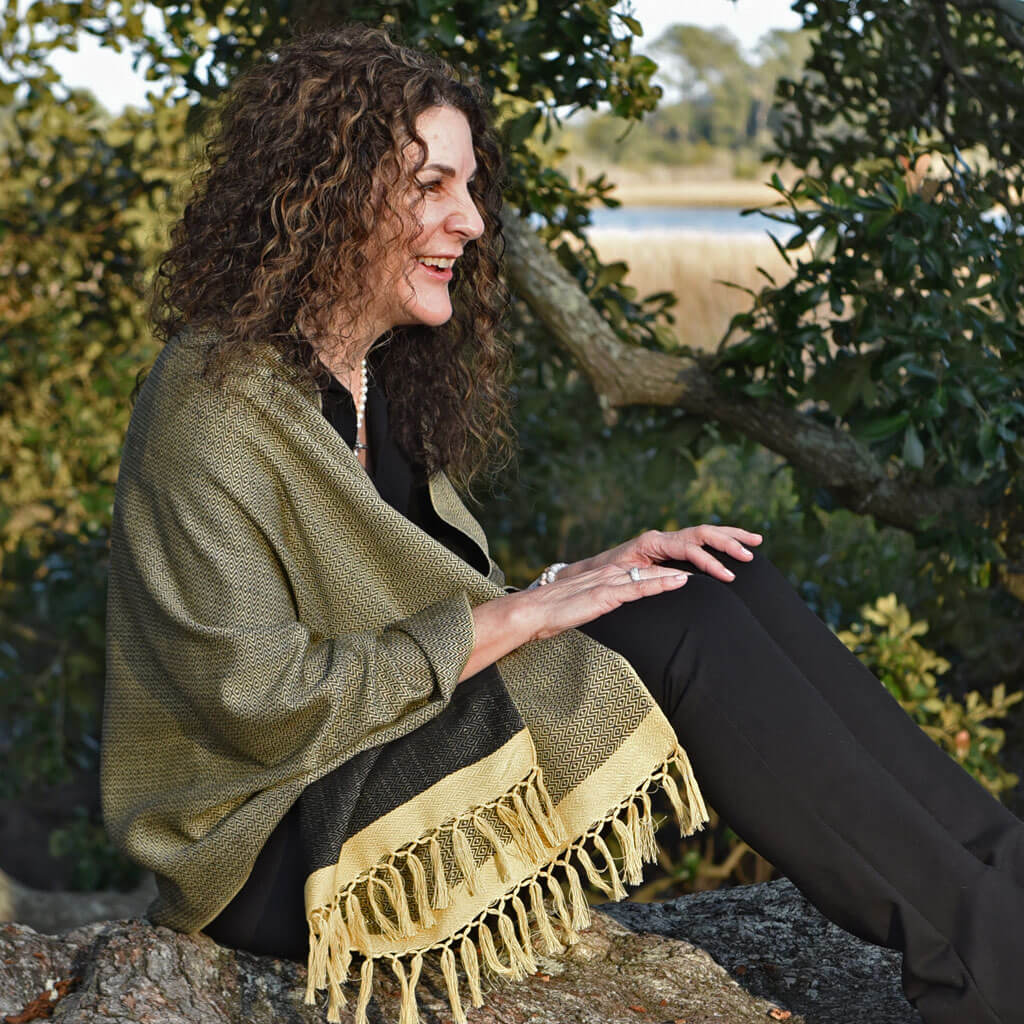 Champagne & Black Shawl with Narrow Border