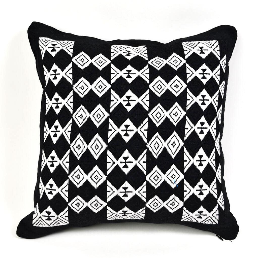 Guatemela Hand Woven Black & White Throw Pillow | Design "D"