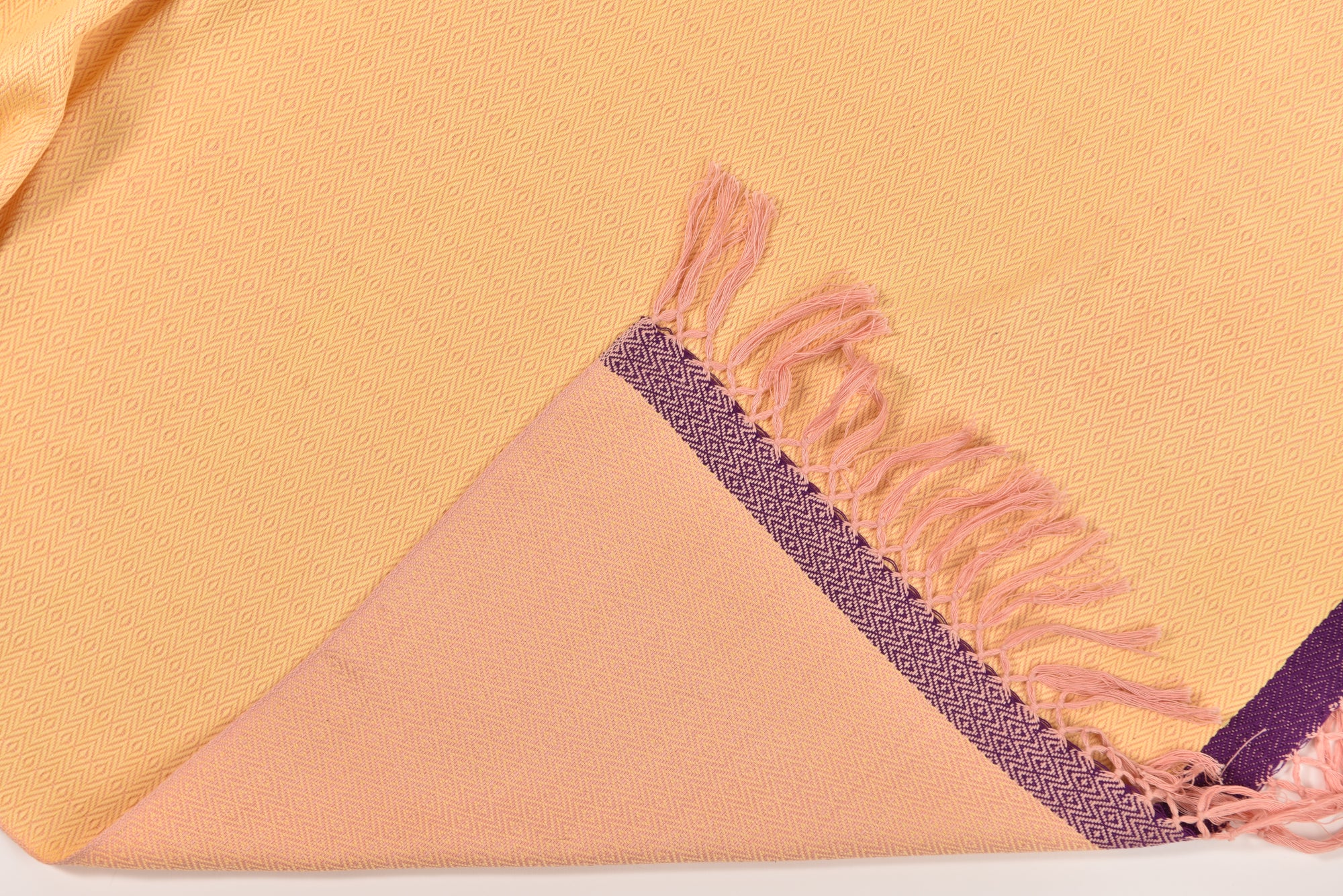 Hand Woven Soft & Neutral Shawl | Rose Pink and Butter with Violet Border
