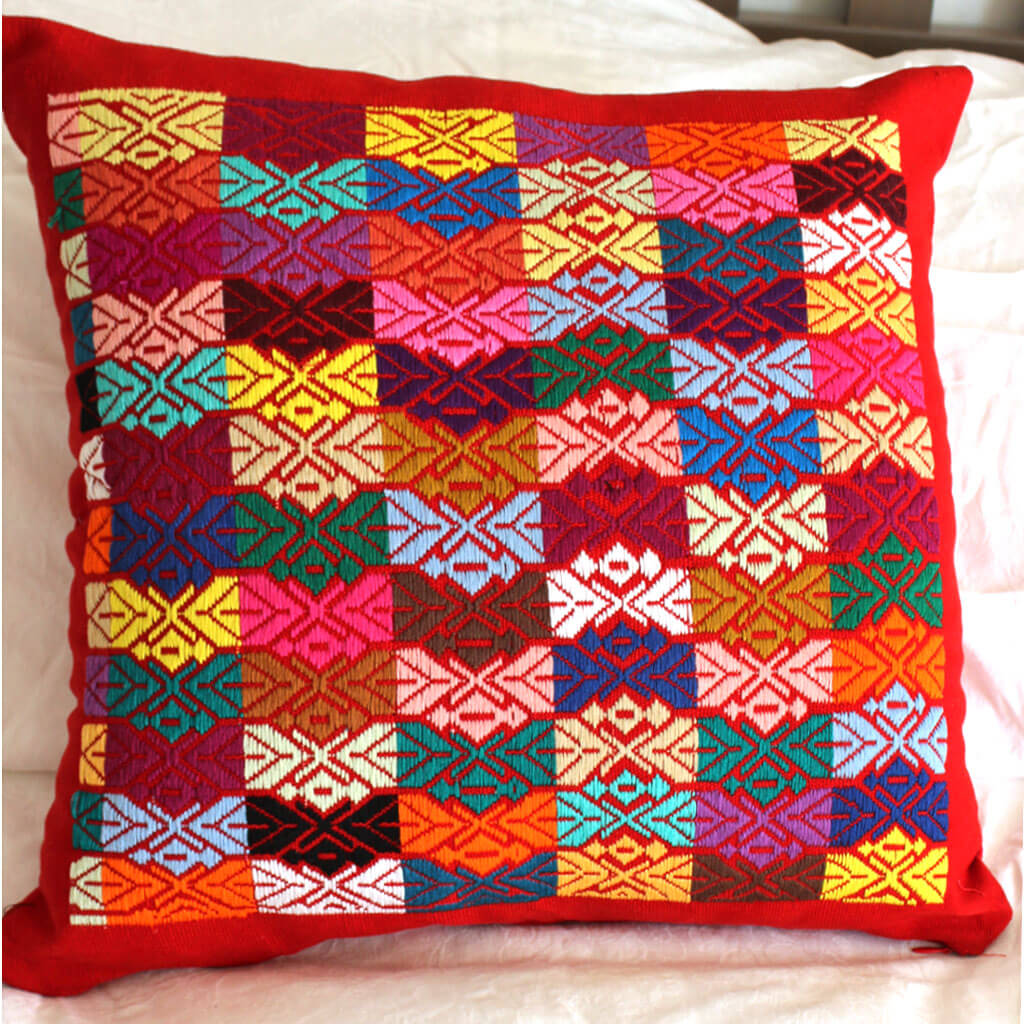 Guatemala Hand Woven Red Throw Pillow