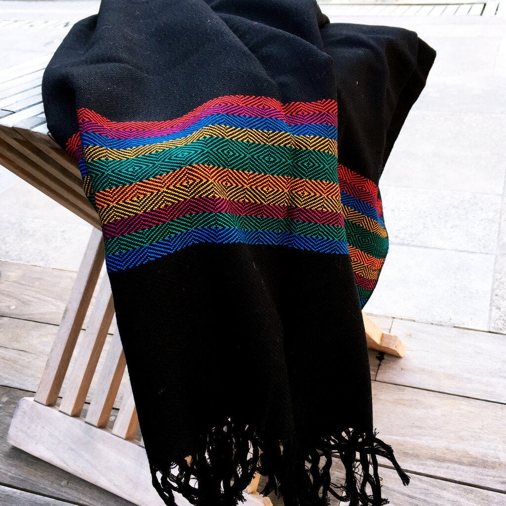 Hand Woven Border Wraps | Black with Colorful Stripes