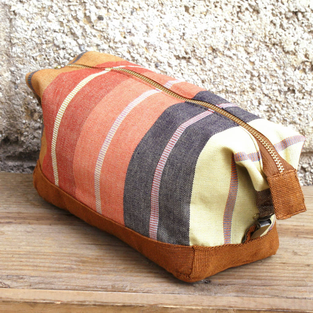 Hand Woven Toiletry Bag | Wide Caramel Stripes