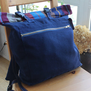 rolltop backpack indigo navy blue canvas