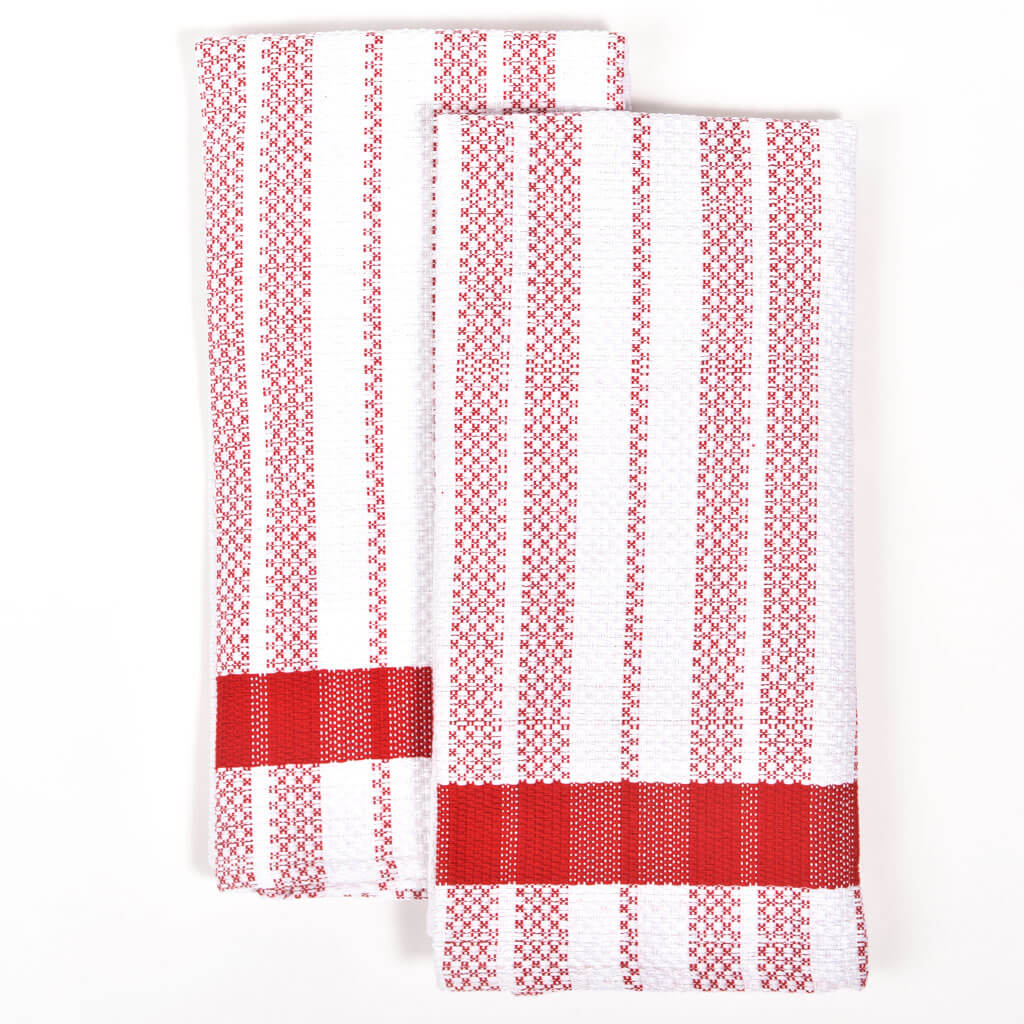 Hand Woven Hache Dish Towels Red & White Fair Trade Mayamam Weavers