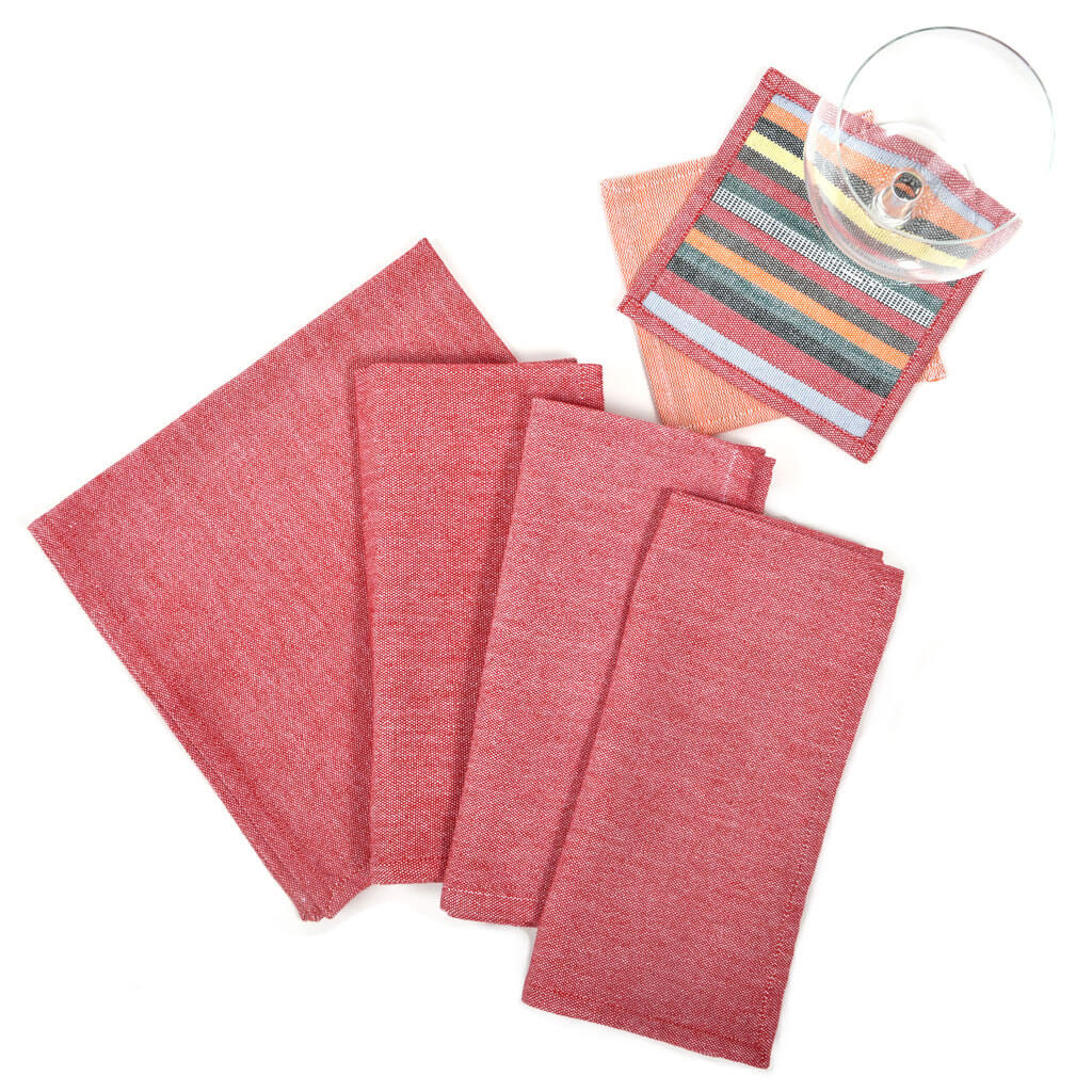 Red & White Dish Cloths Fair Trade Hand Woven Mayamam Weavers