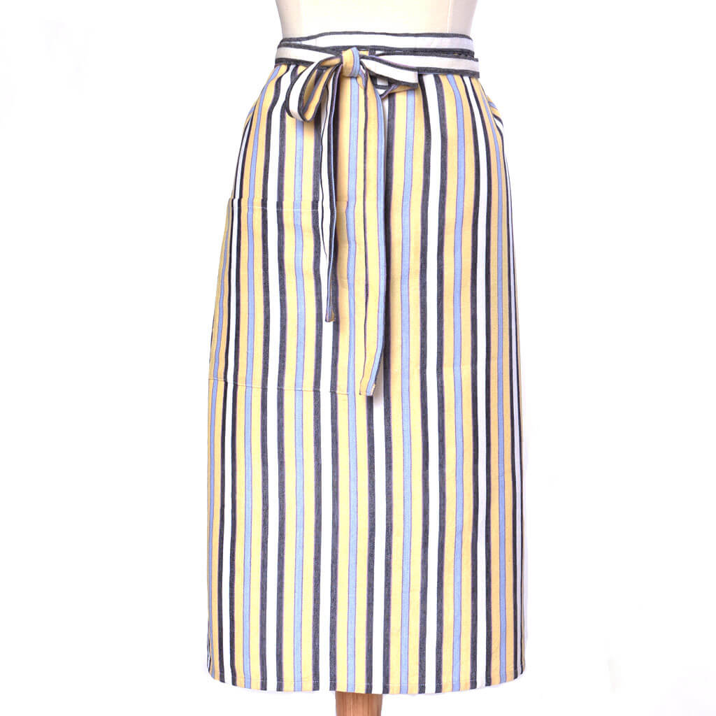 Light blue, white and yellow, Bistro apron. 