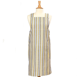  light blue, butter yellow, and white stripes Crossback apron. 