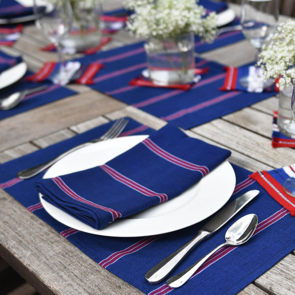 Hand Woven Striped Placemat Set | Red, White, & Blues