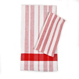 red white stripe with red border dish cloth and towel set