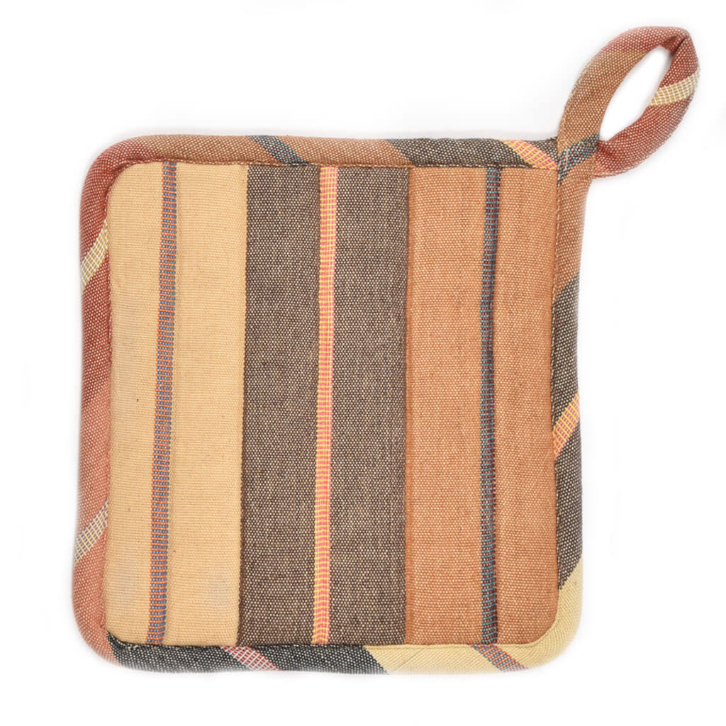 Hand woven Potholder Gift Set Caramel Stripes Fair Trade Mayamam