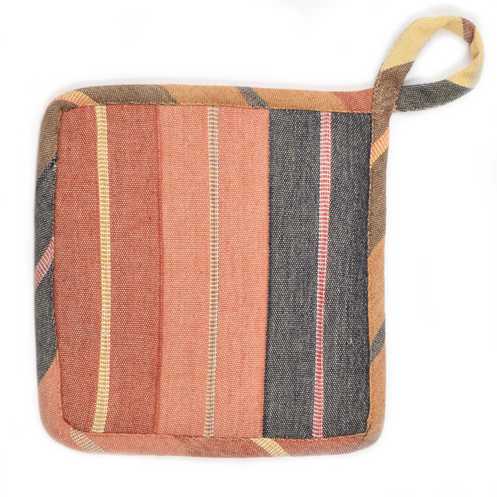 Hand Woven Square Pot Holder | Wide Caramel Stripes