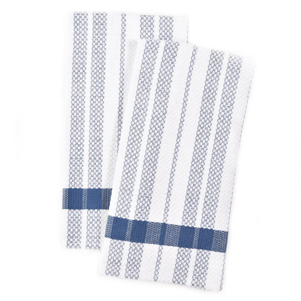 Hand Woven Hache Dish Towels | Blue Gray & White Stripes with Border