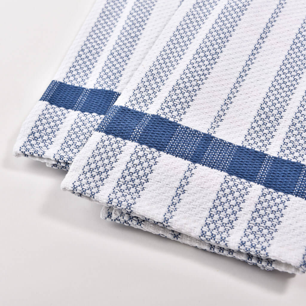 Hand Woven Hache Dish Towels | Blue Gray & White Stripes with Border