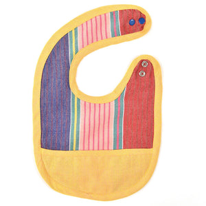 Blue, yellow with red Baby bib.