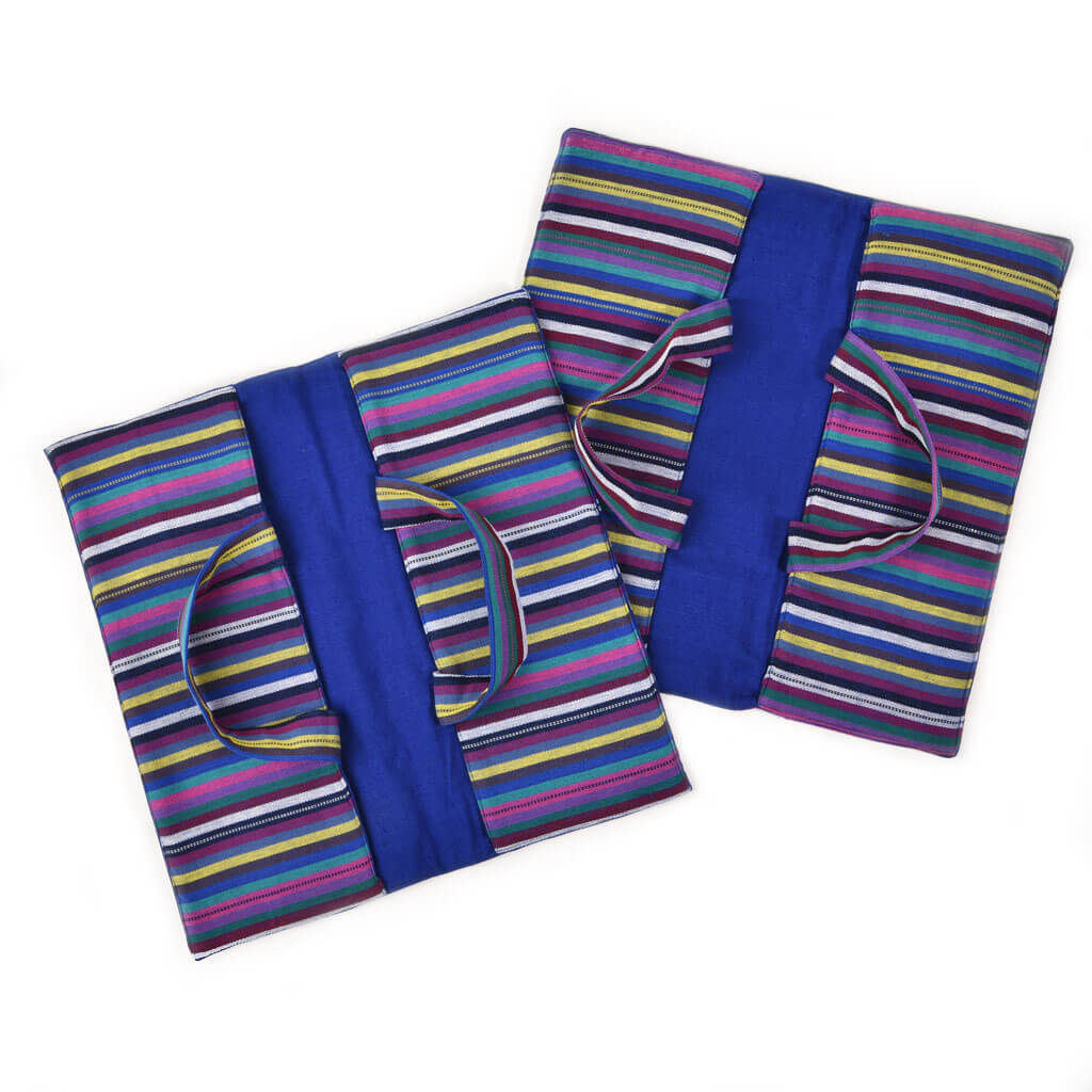 Hand Woven Covered Dish Tote | Cobalt Blue Stripes