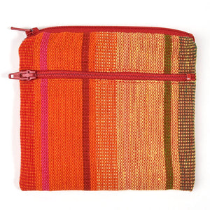 Rainbow Red Change Purse with two zippers.