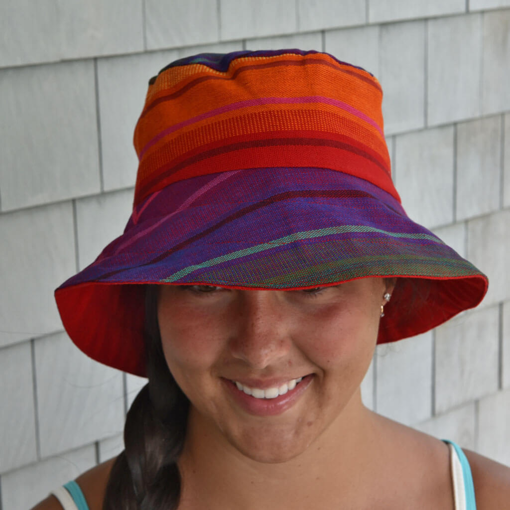 Hand Woven Adult Bucket Hat | Bright Rainbow