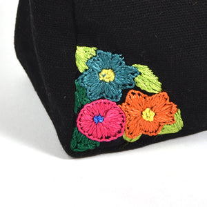 Black hand embroidered floral Cosmetic Bag.