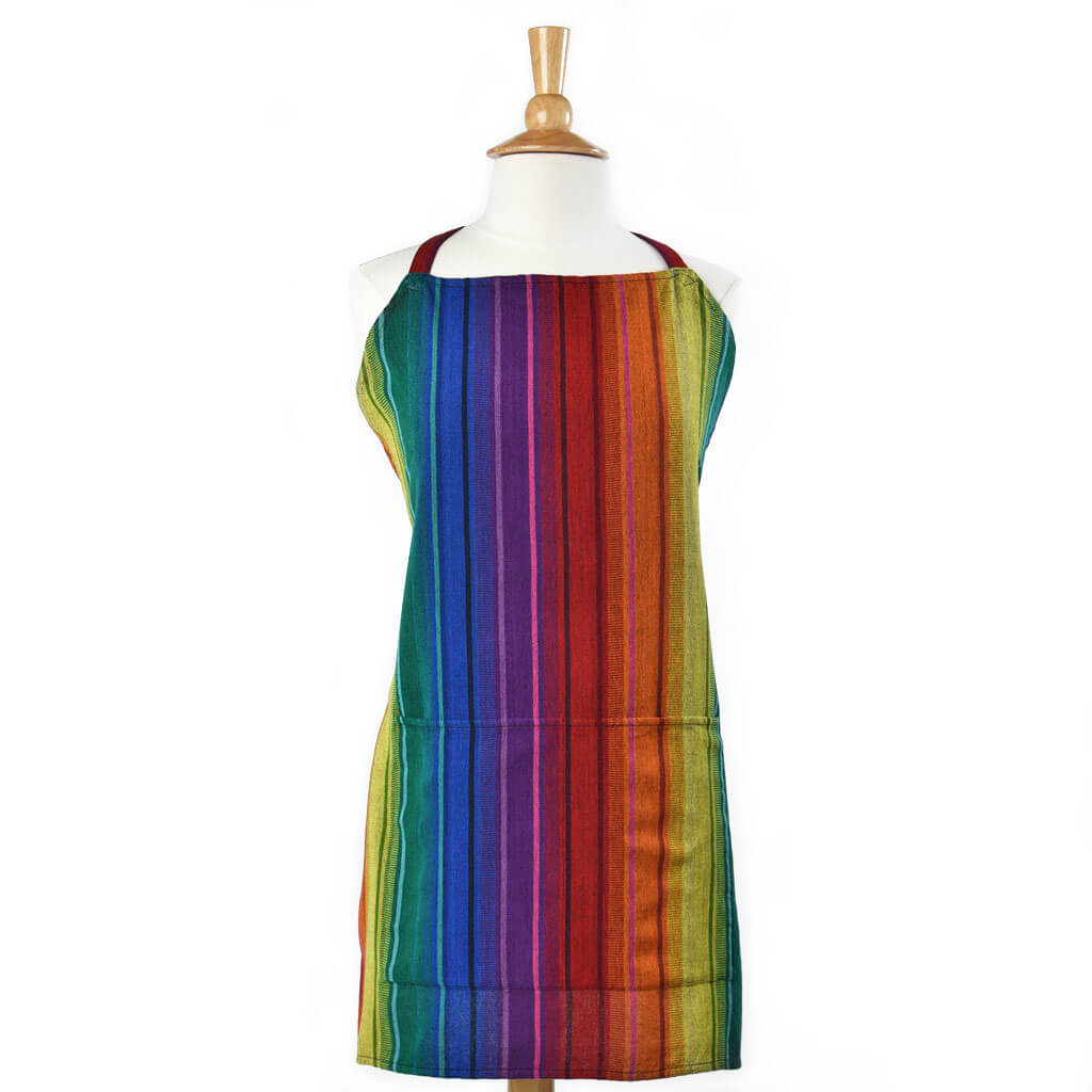 Hand Woven Bib Apron | Rainbow Stripes