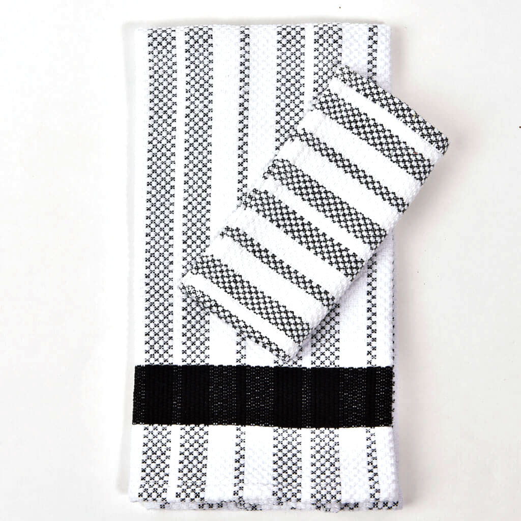 Hand Woven Dish Cloths | Black & White Stripes