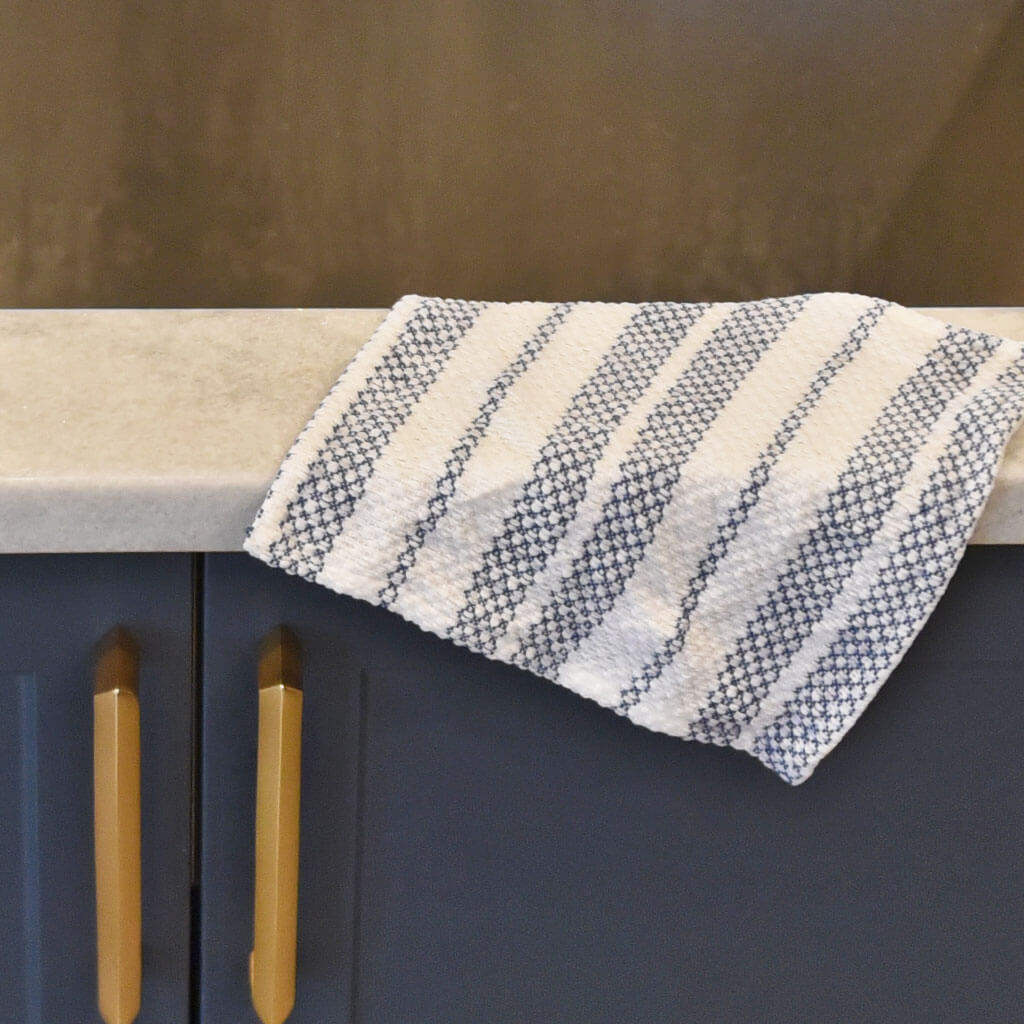 Hand woven Dish Cloths  | Blue Gray & White Striped