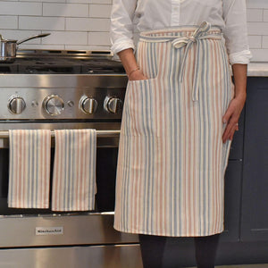 Blue, white and light brown Bistro apron. 
