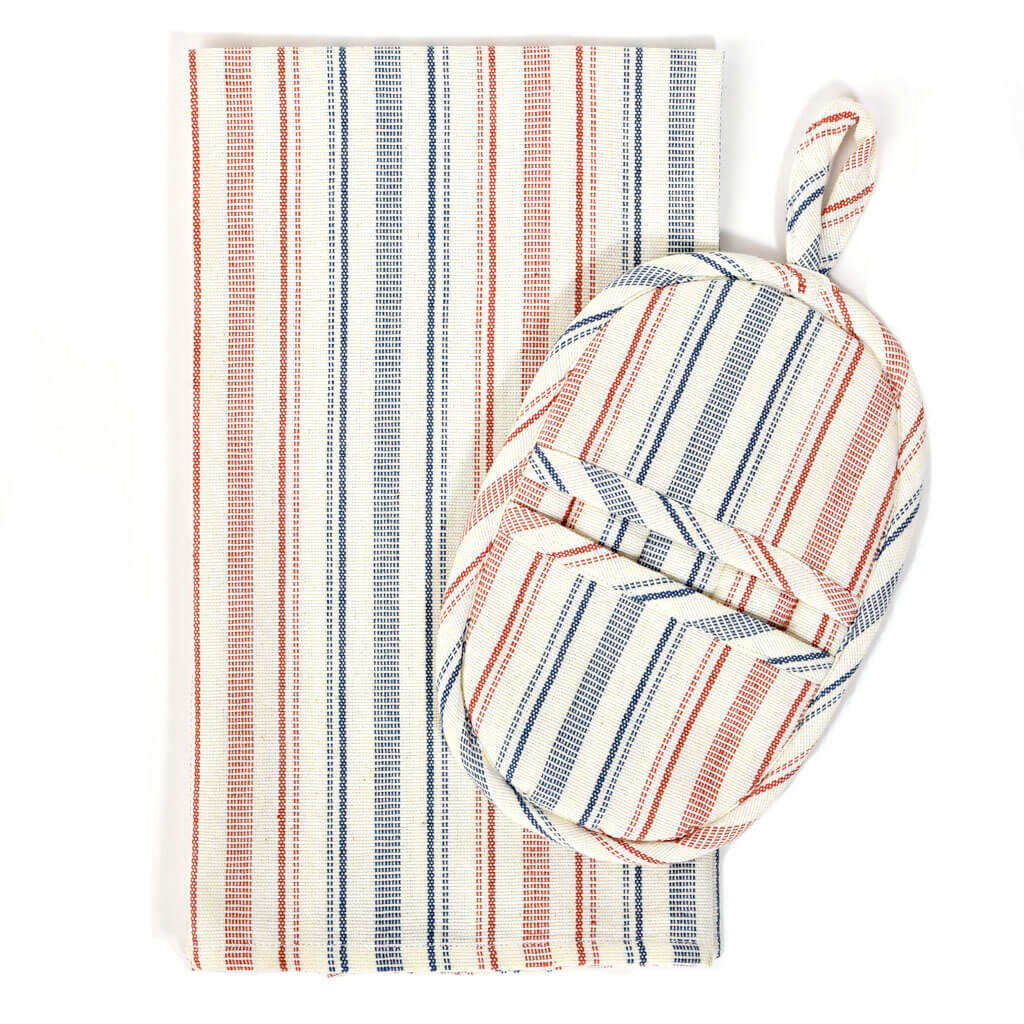 Hand Woven Dish Towel & Pot Holder Gift Set | Ticking Stripe