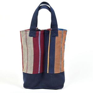 Marron, Blue, Brown and Navy double wine bag. 