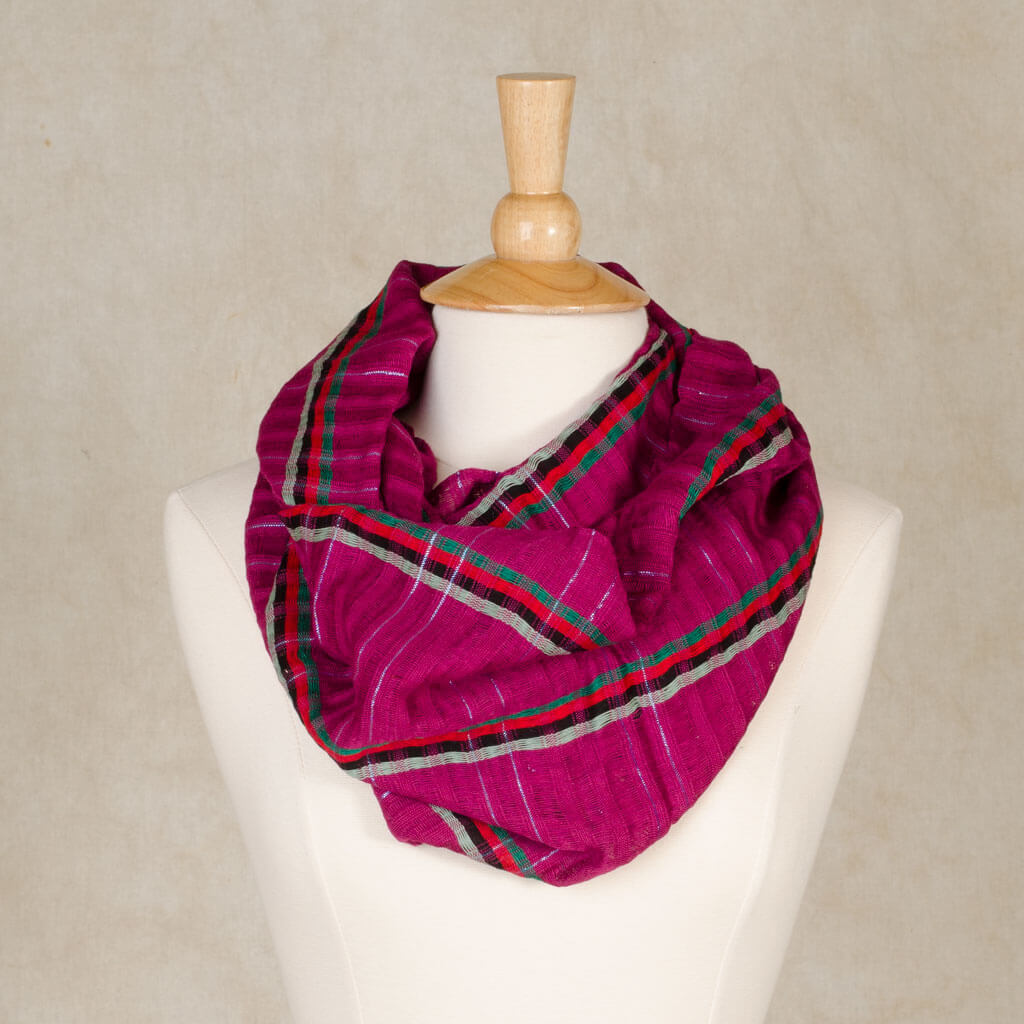 Hand Woven Infinity Scarf | Magenta Sparkle