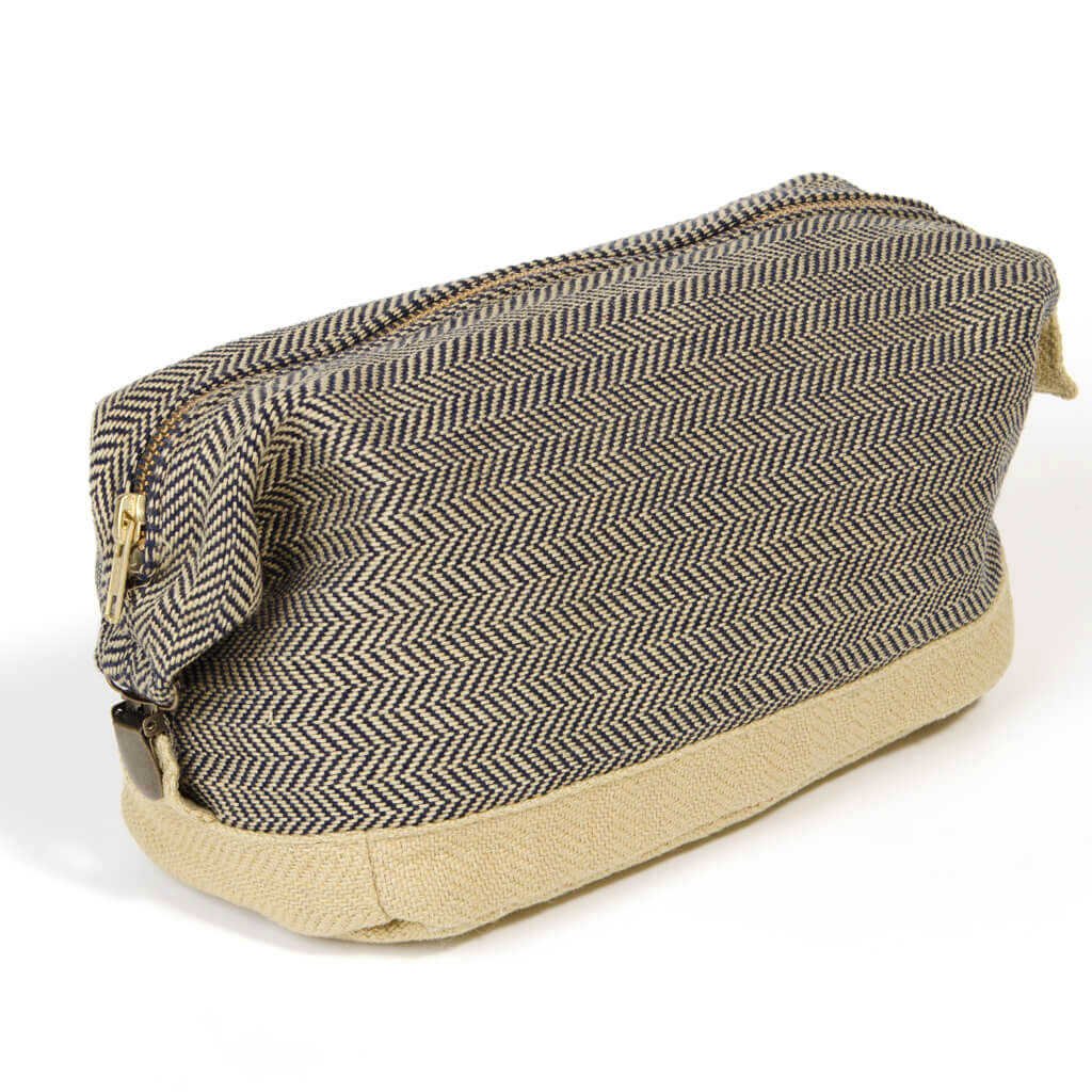 Hand Woven Toiletry Bag | Navy & Khaki Herringbone