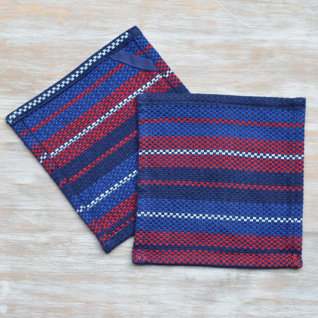Hand woven Dish Cloths Red, White & Blue Fair Trade Mayamam Weavers