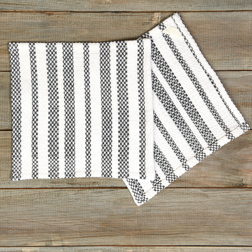 Hand Woven Hache Dish Towels | Red & White Stripes with Red Border