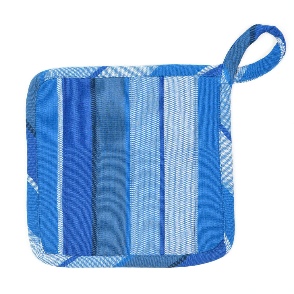 Hand Woven Square Pot Holder | Stormy Blues Stripe