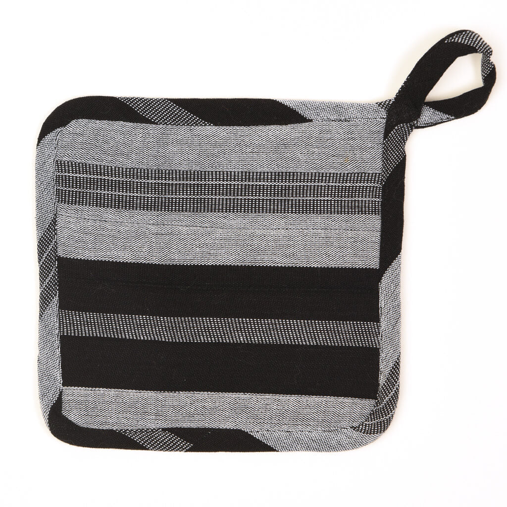 Hand Woven Square Pot Holder | Black & Gray Stripes