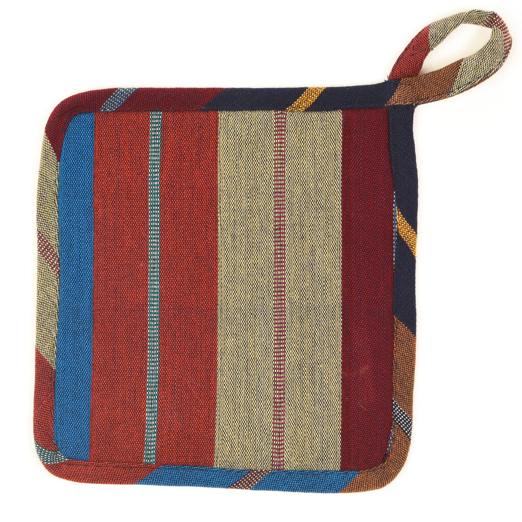 Hand woven Square Pot Holder | Wide Indigo Stripes