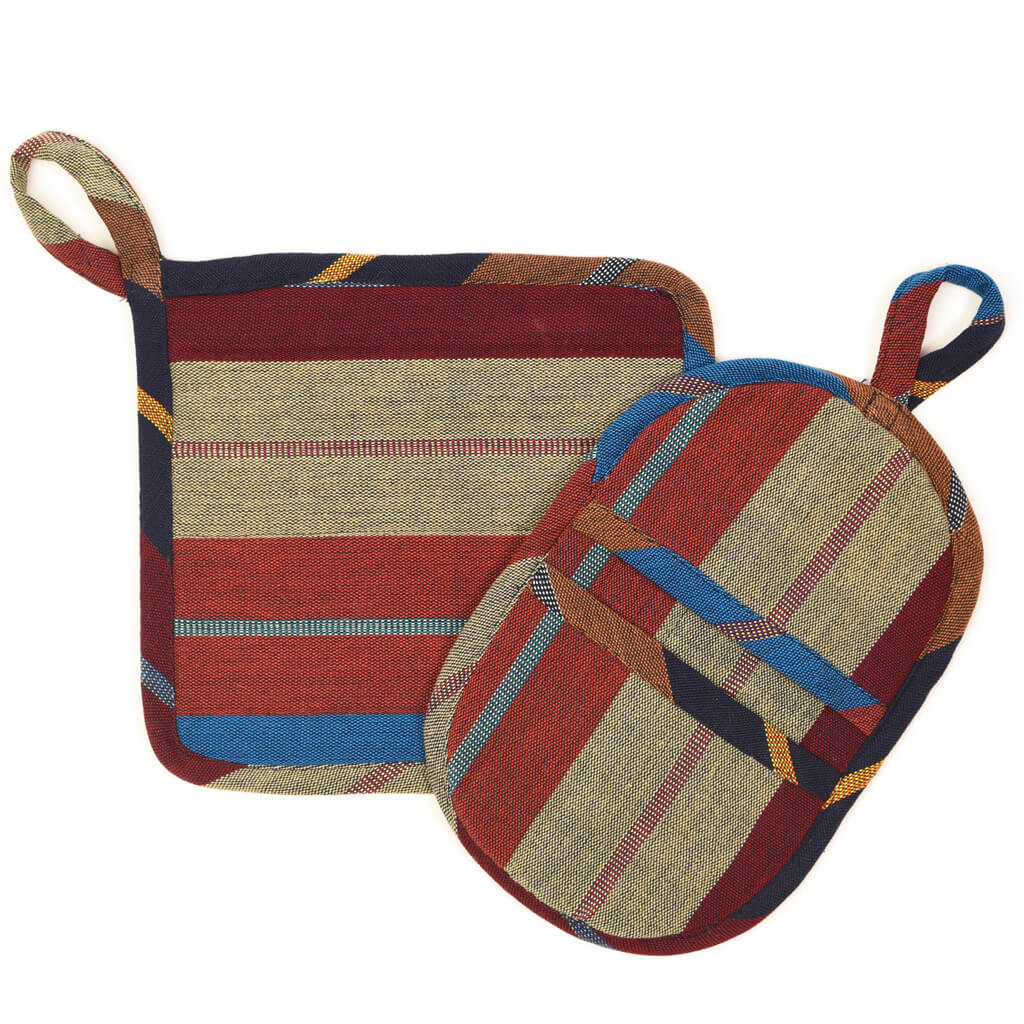 Hand Woven Potholder Gift Set | Wide Indigo Stripes