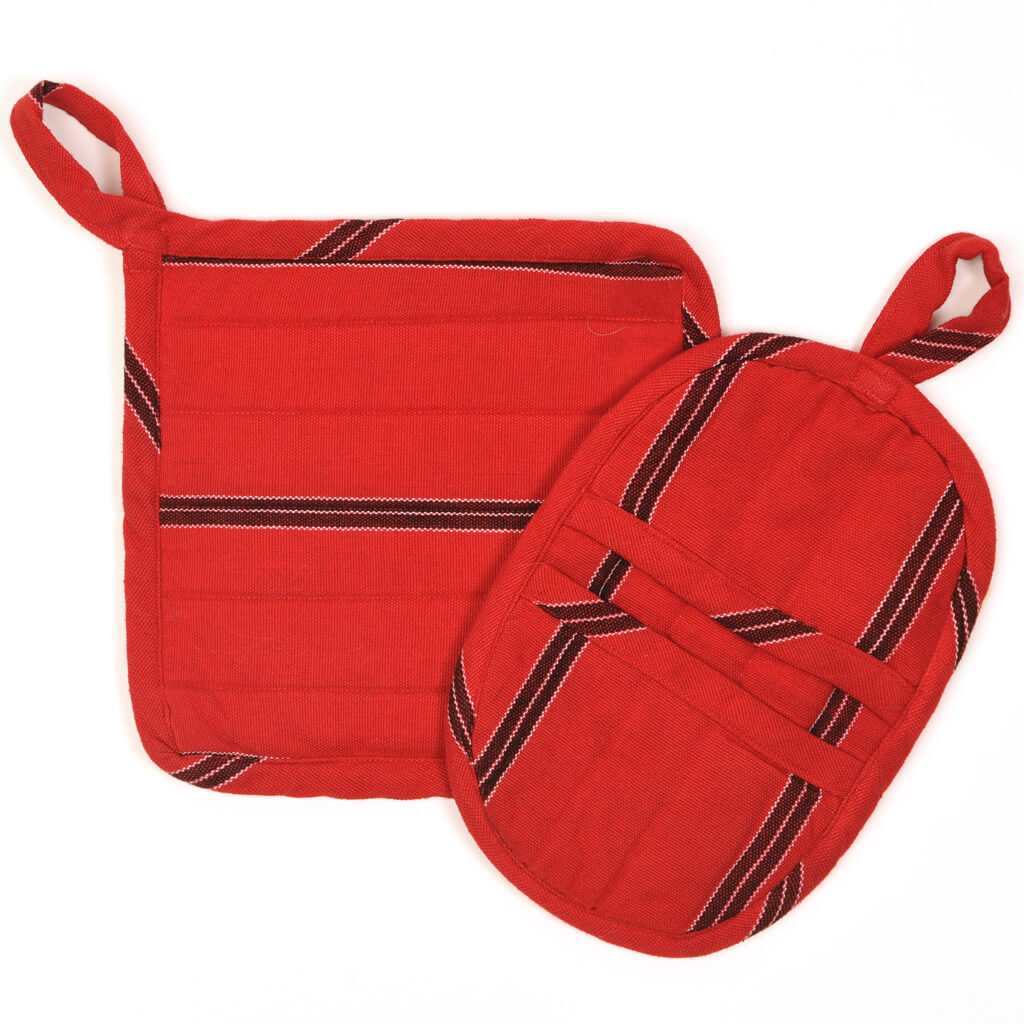 Hand Woven Potholder Gift Set | Cajola Red Stripes