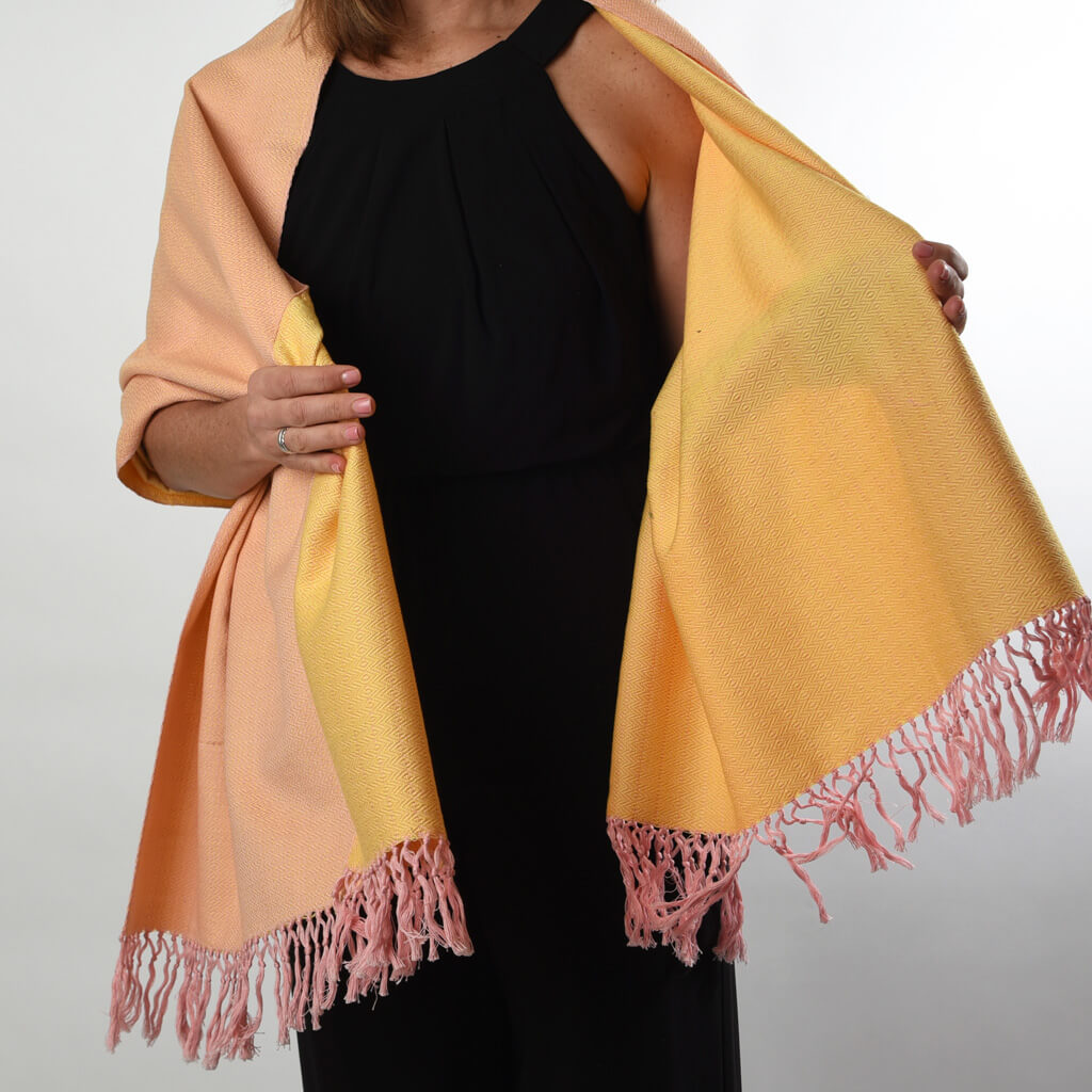 Hand Woven Soft & Neutral Shawl | Rose Pink & Butter Yellow