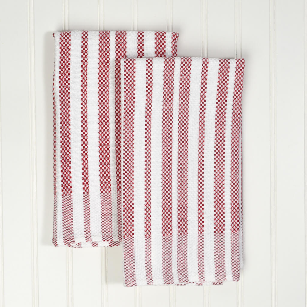 Hache Dish Towels | Red & White Stripes with Border
