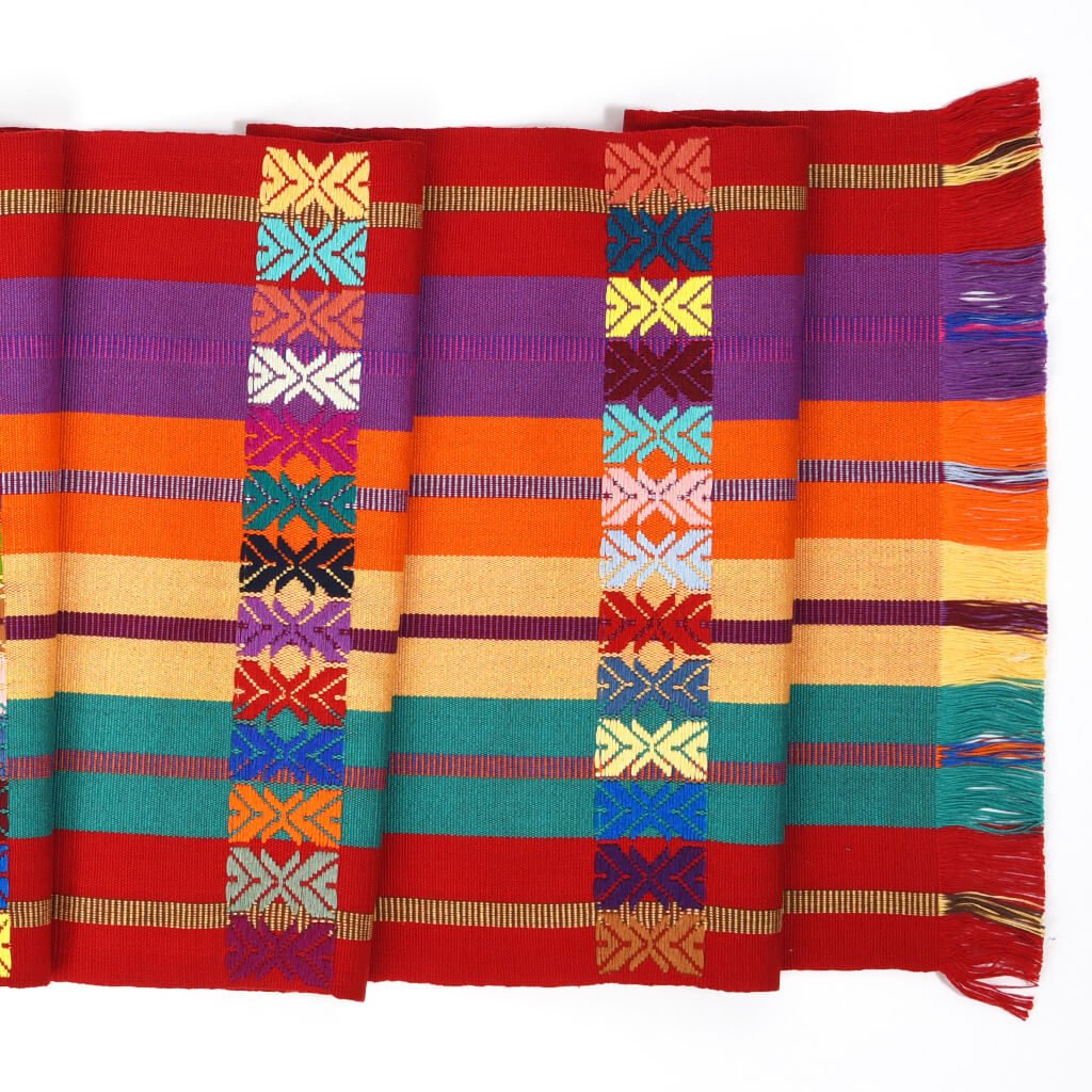 Guatemala weaving red multicolor table runner with embroidery
