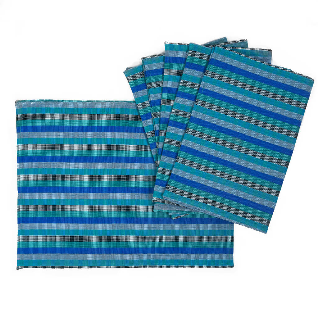 Set of 6 Blue cuadritos placemats