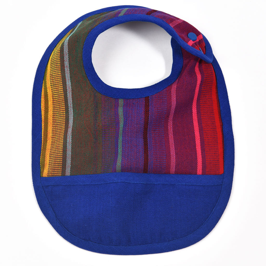 Hand Woven Baby Bib | Blue Rainbow Stripe