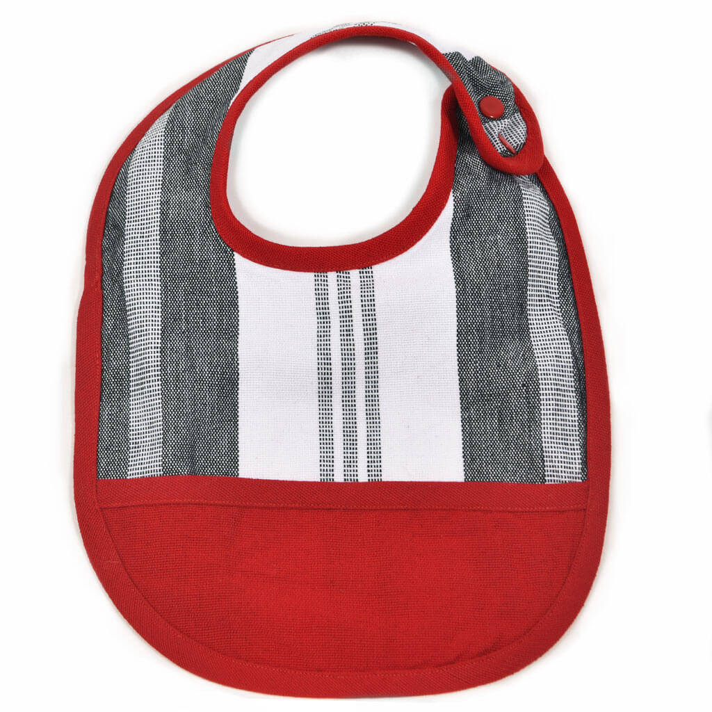 Red, white and black Baby bib.